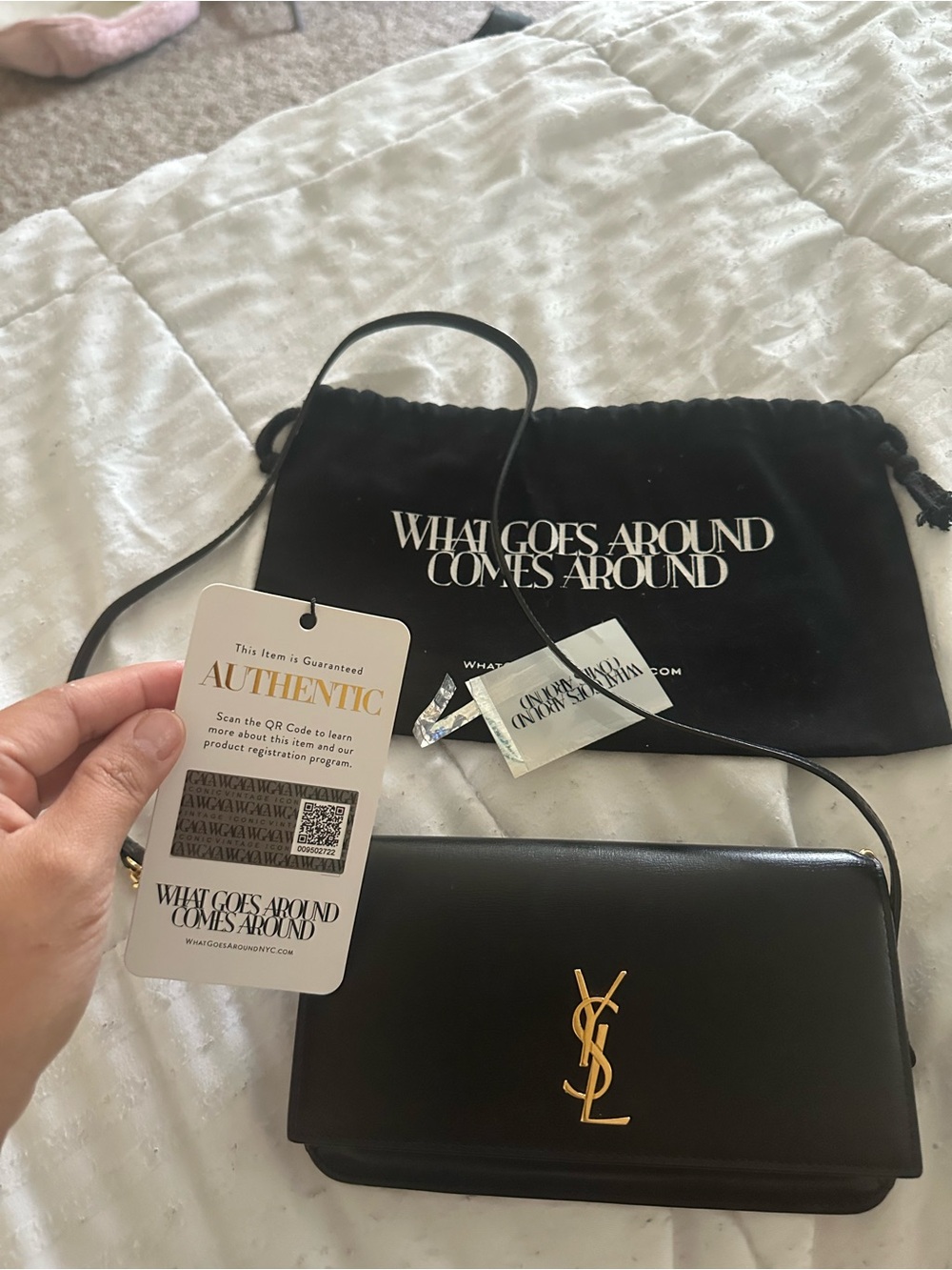 Saint Laurent Black Leather Crossbody Bag with Gold YSL Logo